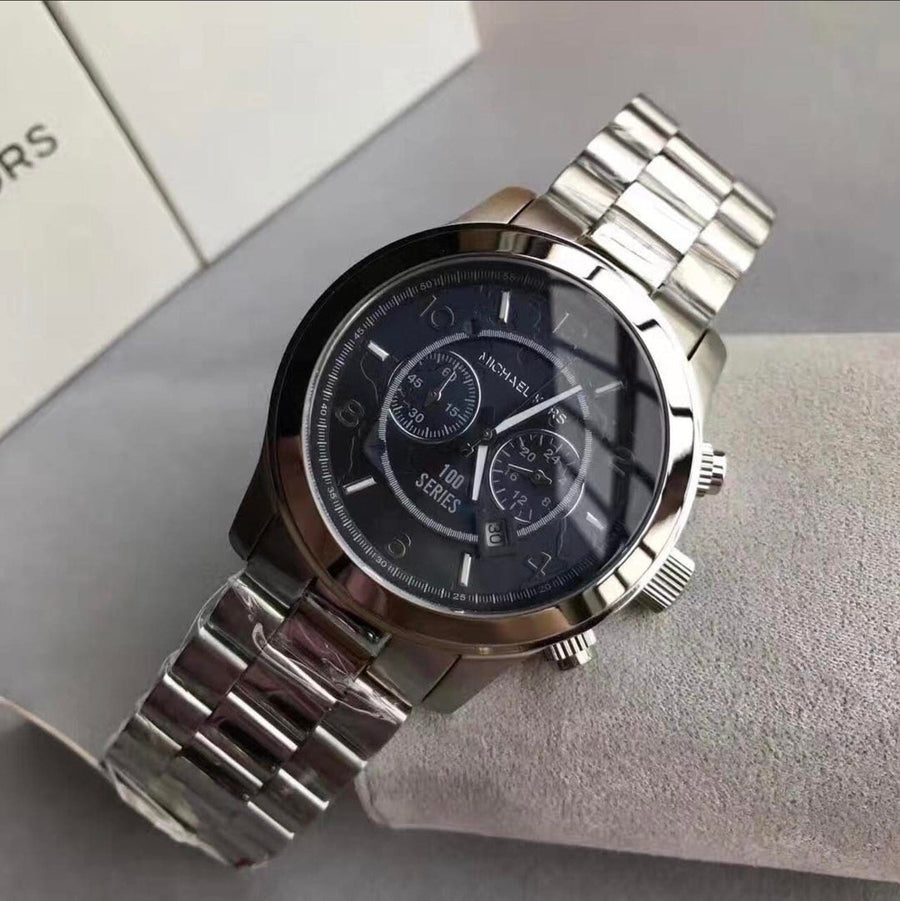 Michael Kors Hunger Stop 100 Series Navy Blue Dial Silver Steel Strap Watch for Women - MK5814