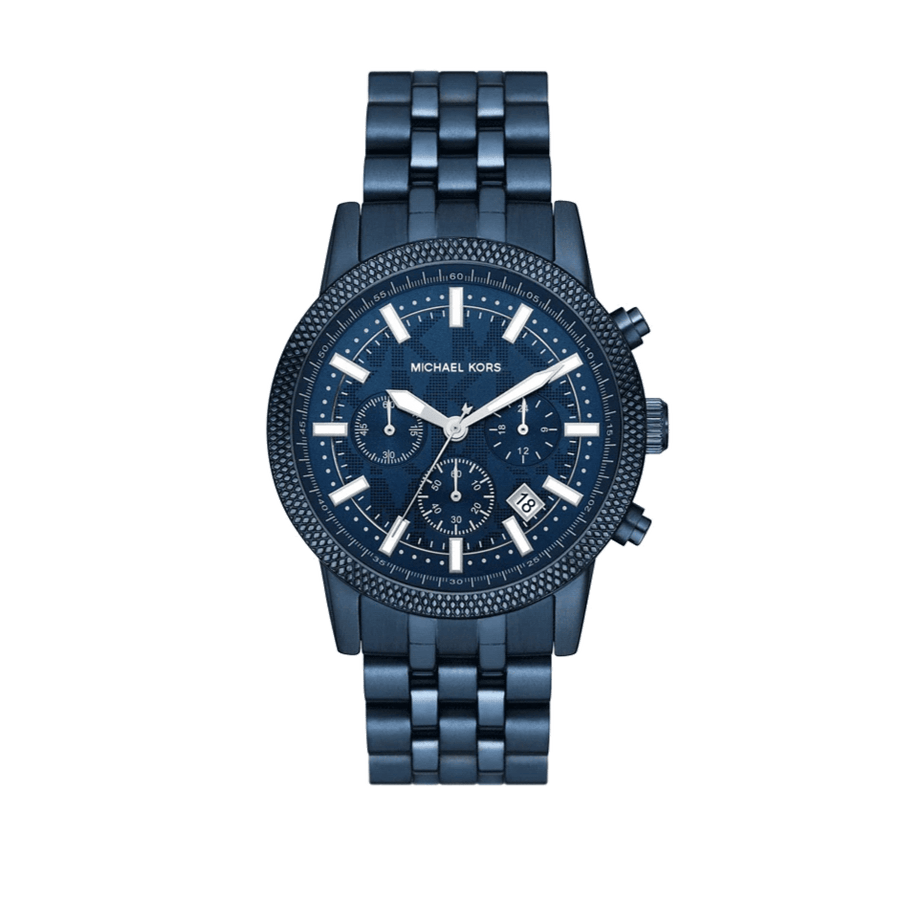 Michael Kors Hutton Chronograph Blue Dial Blue Steel Strap Watch For Men - MK9088