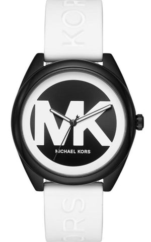 Michael Kors Janelle Three Hand Black Dial White Rubber Strap Watch For Women - MK7137