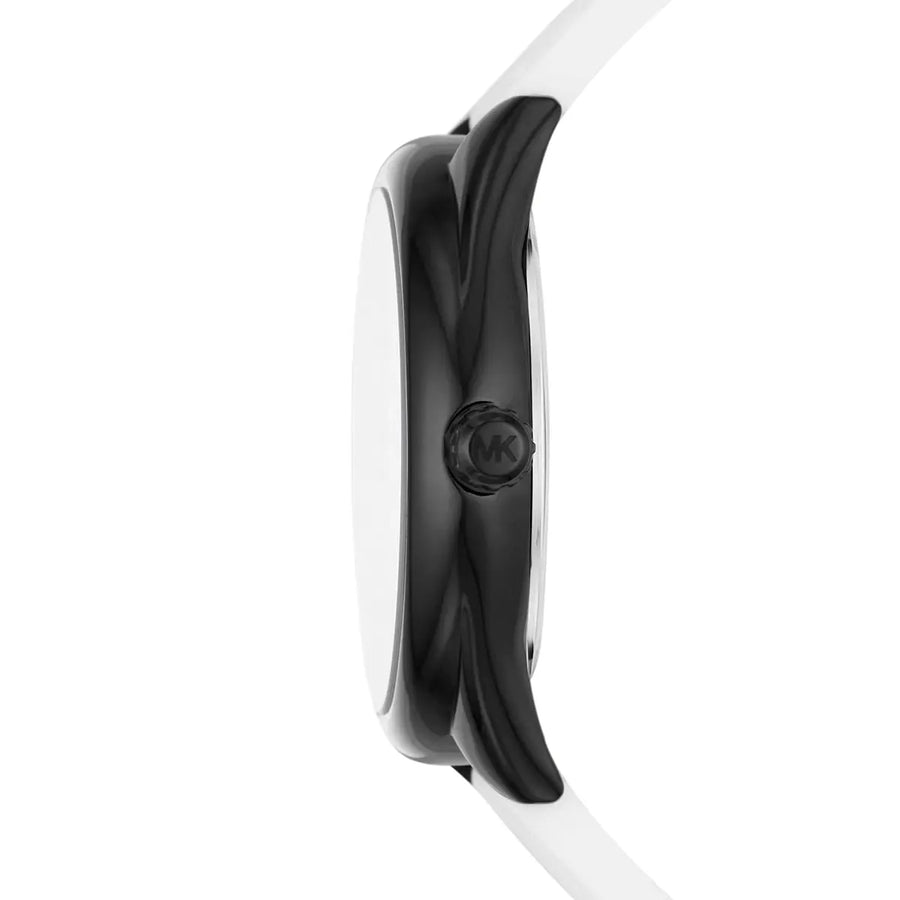 Michael Kors Janelle Three Hand Black Dial White Rubber Strap Watch For Women - MK7137