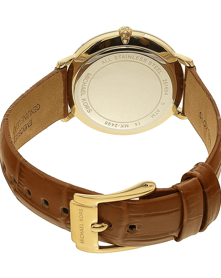 Michael Kors Jaryn Quartz Gold Dial Brown Leather Strap Watch For Women - MK2496