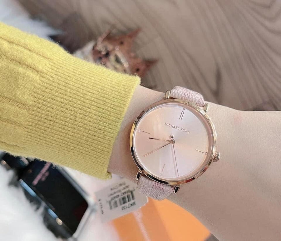 Michael Kors Jayne Three Hand Rose Gold Dial White Leather Strap Watch For Women - MK7128