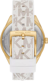 Michael Kors Jessa Multifunction Gold Dial White Leather Strap Watch For Women - MK7204