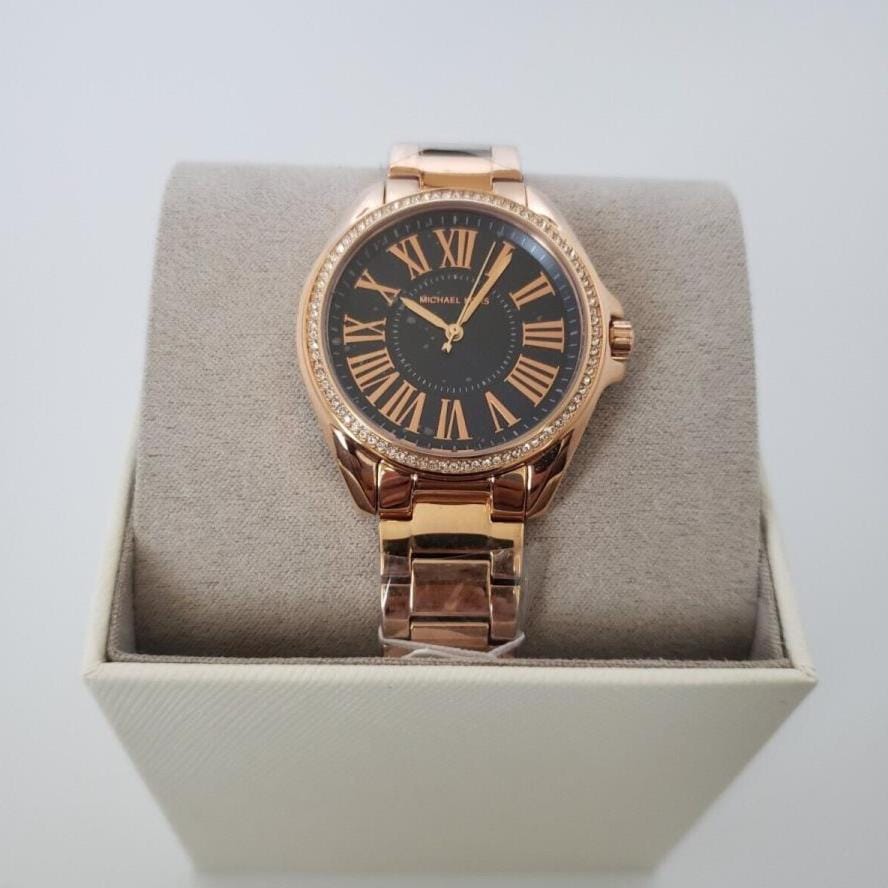 Michael Kors Kacie Three Hand Black Dial Rose Gold Steel Strap Watch for Women - MK6930