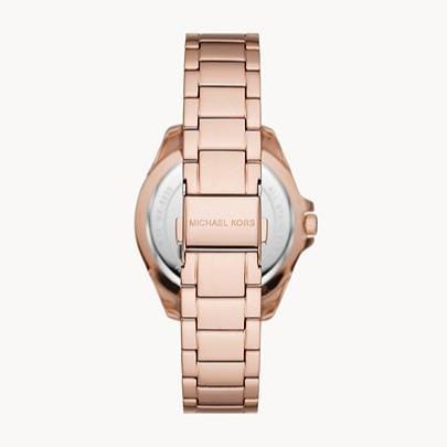 Michael Kors Kacie Three Hand Black Dial Rose Gold Steel Strap Watch for Women - MK6930