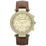 Michael Kors Parker Champagne Dial Brown Leather Strap Watch for Women - MK2249