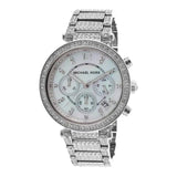 Michael Kors Parker Mother of Pearl Dial Diamonds Silver Steel Strap Watch for Women - MK5572