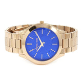 Michael Kors Slim Runway Quartz Blue Dial Rose Gold Steel Strap Watch For Women - MK3494