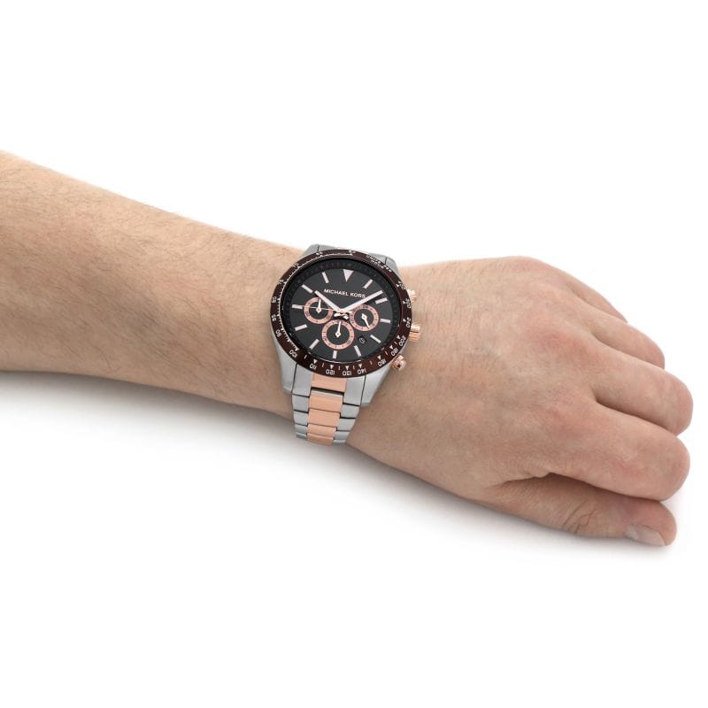 Michael Kors Layton Chronograph Black Dial Two Tone Steel Strap Watch For Men - MK8913