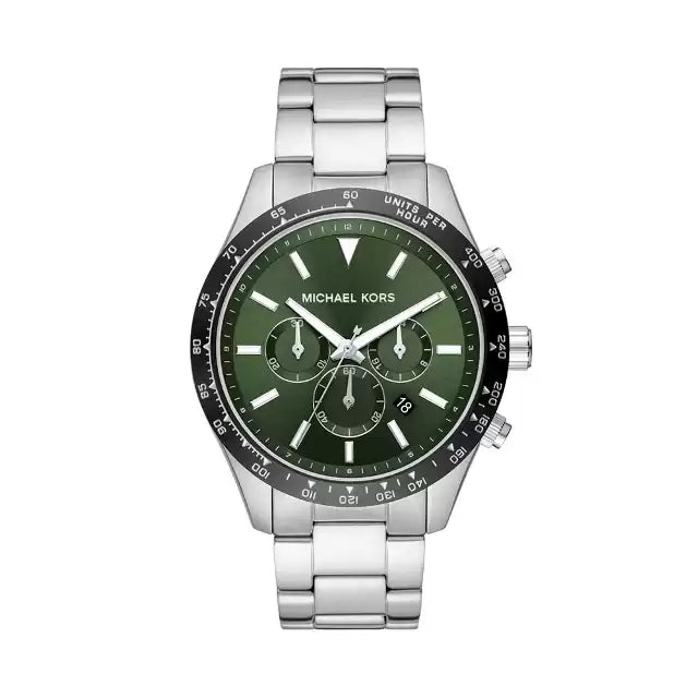 Michael Kors Layton Chronograph Green Dial Silver Steel Strap Watch For Men - MK8912