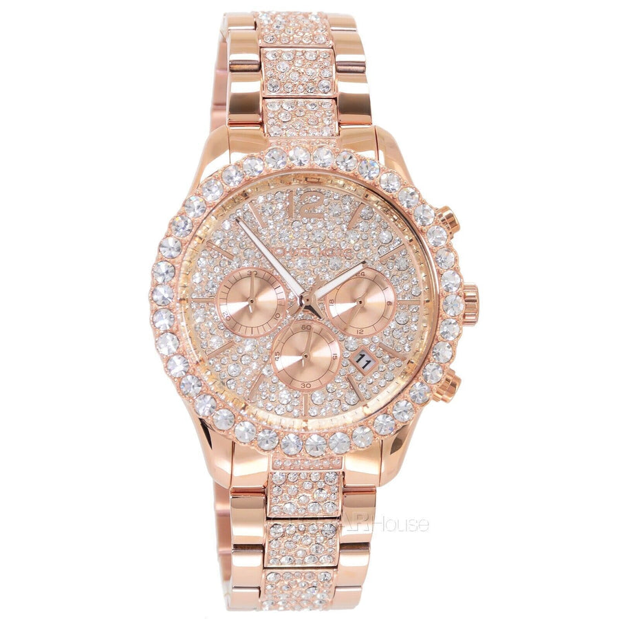 Michael Kors Layton Chronograph Rose Gold Dial Rose Gold Steel Strap Watch For Women - MK7285
