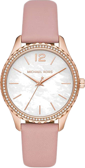 Michael Kors Layton Three-Hand White Dial Pink Leather Strap Watch for Women - MK2909