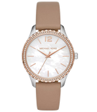 Michael Kors Layton Mother of Pearl White Dial Brown Leather Strap Watch For Women - MK2910