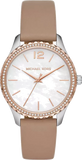 Michael Kors Layton Mother of Pearl White Dial Brown Leather Strap Watch For Women - MK2910