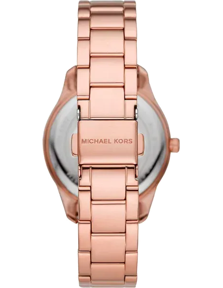 Michael Kors Layton Three Hand Red Dial Rose Gold Steel Strap Watch For Women - MK6893