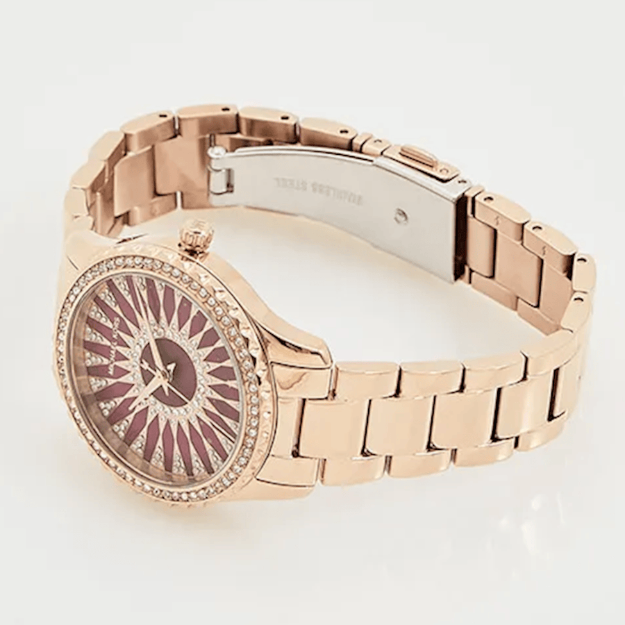 Michael Kors Layton Three Hand Red Dial Rose Gold Steel Strap Watch For Women - MK6893