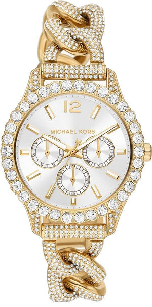 Michael Kors Layton Multifunction Glitz Silver Dial Gold Steel Strap Watch for Women - MK4653