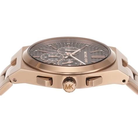 Michael Kors Lennox Chronograph Black Dial Rose Gold Steel Strap Watch For Men - MK9119