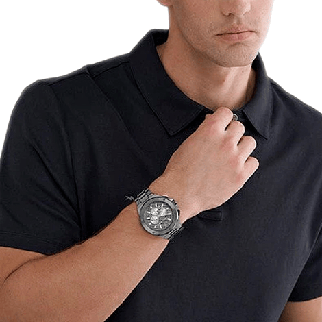 Michael Kors Lennox Chronograph Quartz Grey Dial Grey Steel Strap Watch For Men - MK9102