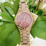 Michael Kors Lennox Three Hand Crystals Rose Gold Dial Rose Gold Steel Strap Watch For Women - MK6992