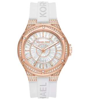 Michael Kors Lennox Three-Hand Crystals Dial White Silicone Strap Watch For Women - MK7248