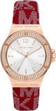 Michael Kors Lennox Three Hand Silver Dial Red Leather Strap Watch For Women - MK7308