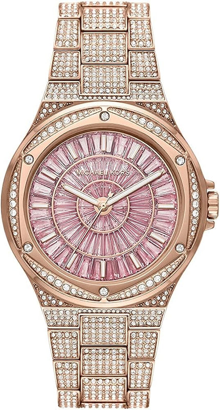 Michael Kors Lennox Three Hand Crystals Rose Gold Dial Rose Gold Steel Strap Watch For Women - MK6992