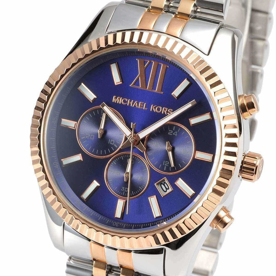 Michael Kors Lexington Blue Dial Two Tone Steel Strap Watch for Men - MK8412