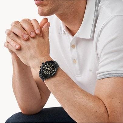 Michael Kors Lexington Chronograph Black Dial Black Steel Strap Watch for Men - MK8603
