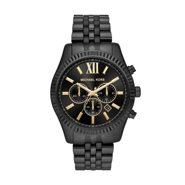Michael Kors Lexington Chronograph Black Dial Black Steel Strap Watch for Men - MK8603