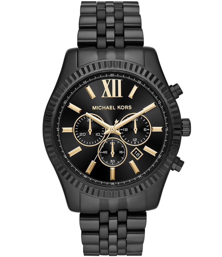 Michael Kors Lexington Chronograph Black Dial Black Steel Strap Watch for Men - MK8603
