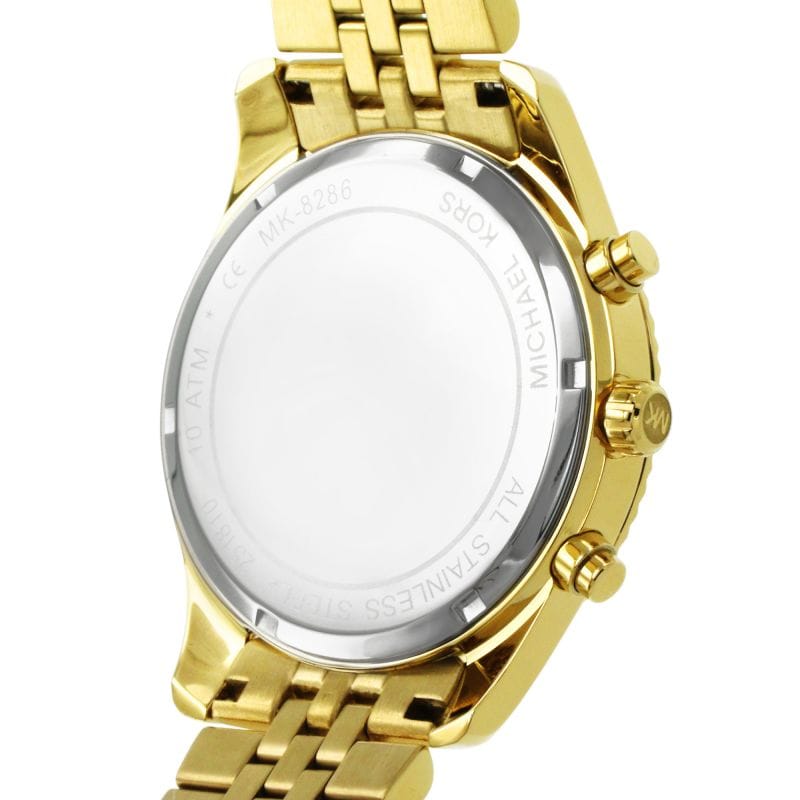 Michael Kors Lexington Chronograph Black Dial Gold Steel Strap Watch for Men - MK8286