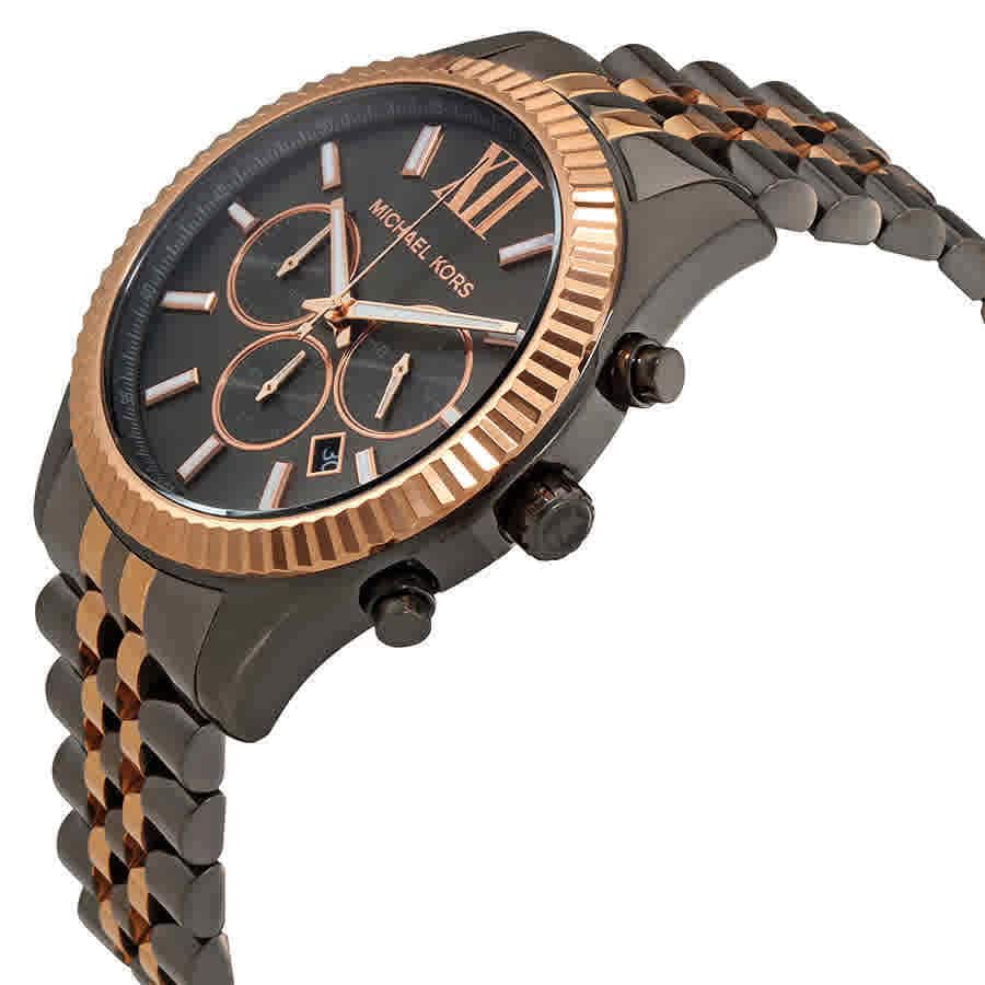 Michael Kors Lexington Chronograph Black Dial Two Tone Steel Strap Watch for Men - MK8561