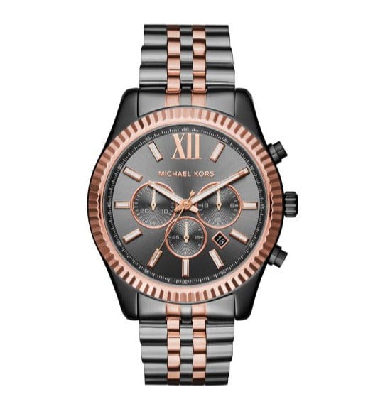 Michael Kors Lexington Chronograph Black Dial Two Tone Steel Strap Watch for Men - MK8561