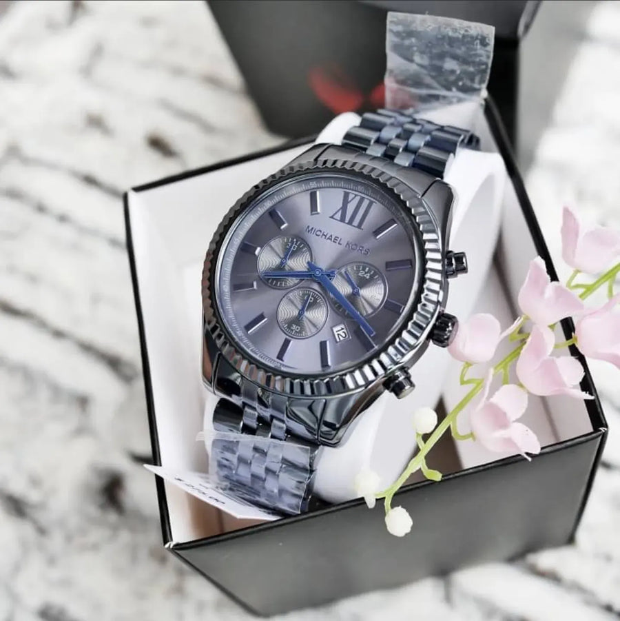Michael Kors Lexington Chronograph Blue Dial Blue Steel Strap Watch for Men - MK8480