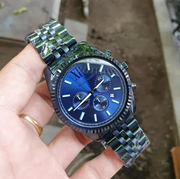 Michael Kors Lexington Chronograph Blue Dial Blue Steel Strap Watch for Men - MK8480