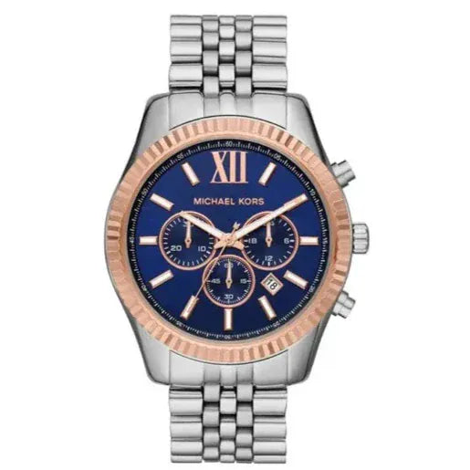 Michael Kors Lexington Chronograph Blue Dial Silver Steel Strap Watch For Men - MK8689