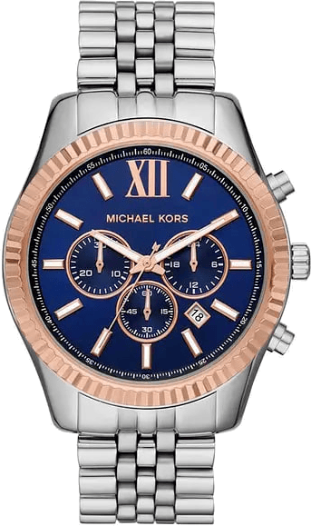 Michael Kors Lexington Chronograph Blue Dial Silver Steel Strap Watch For Men - MK8689