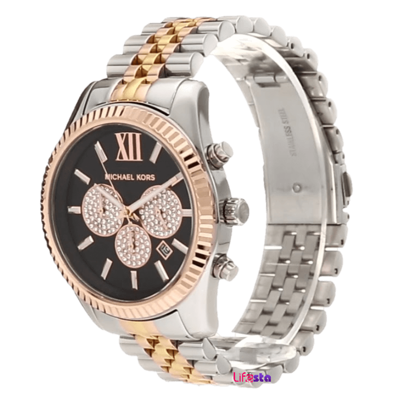 Michael Kors Lexington Chronograph Crystals Black Dial Two Tone Steel Strap Watch for Men - MK8714