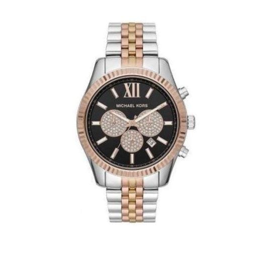 Michael Kors Lexington Chronograph Crystals Black Dial Two Tone Steel Strap Watch for Men - MK8714