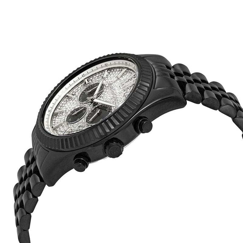 Michael Kors Lexington Chronograph Crystals Silver Dial Black Steel Strap Watch for Men - MK8605