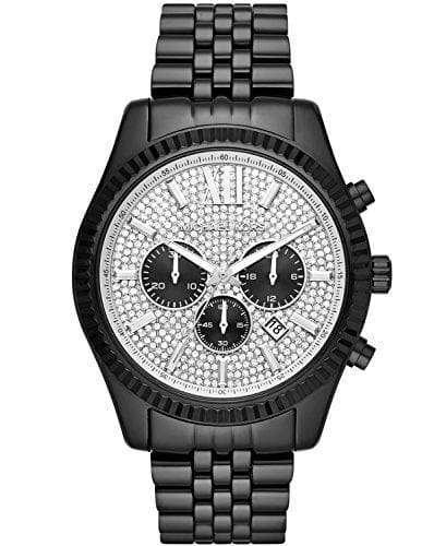 Michael Kors Lexington Chronograph Crystals Silver Dial Black Steel Strap Watch for Men - MK8605