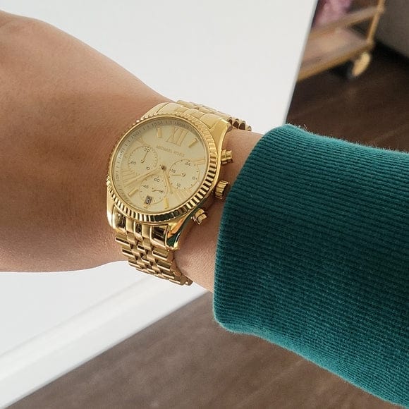 Michael Kors Lexington Chronograph Gold Dial Gold Steel Strap Watch for Women - MK5556