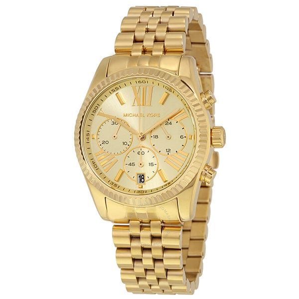 Michael Kors Lexington Chronograph Gold Dial Gold Steel Strap Watch for Women - MK5556