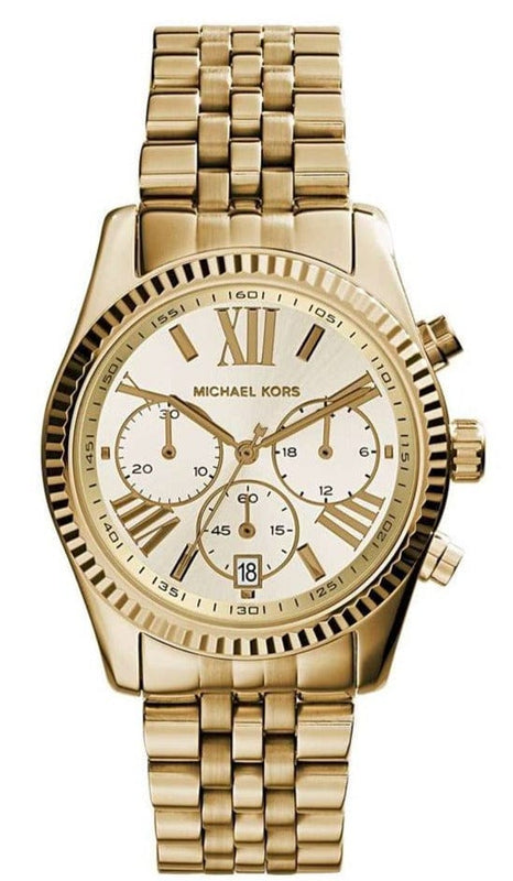 Michael Kors Lexington Chronograph Gold Dial Gold Steel Strap Watch for Women - MK5556