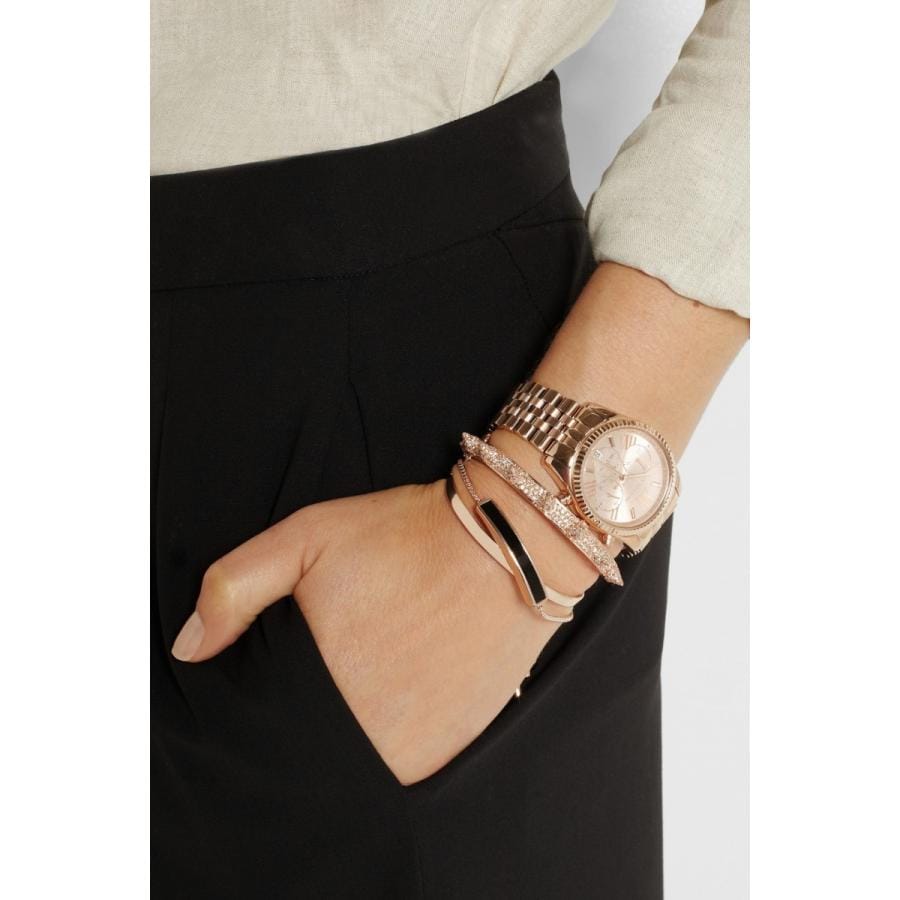 Michael Kors Lexington Chronograph White Dial Rose Gold Steel Strap Watch For Women - MK8313