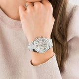 Michael Kors Lexington Chronograph White Dial Silver Steel Strap Watch For Women - MK7243