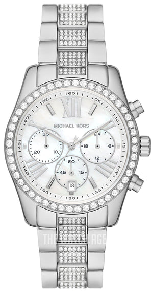 Michael Kors Lexington Chronograph White Dial Silver Steel Strap Watch For Women - MK7243