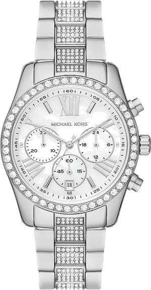 Michael Kors Lexington Chronograph White Dial Silver Steel Strap Watch For Women - MK7243