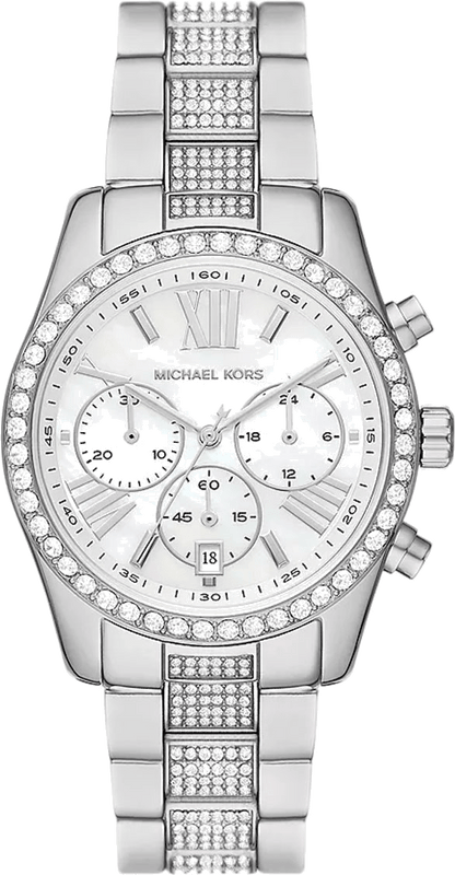 Michael Kors Lexington Chronograph White Dial Silver Steel Strap Watch For Women - MK7243